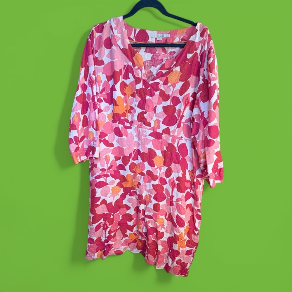 Boden Tunic Mini Dress Sz US 18L Linen Floral Spring Summer Style Lagenlook